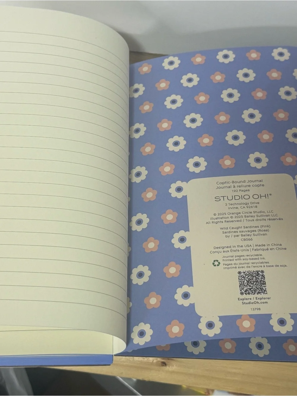 Studio Oh! Medium Hardcover Journal, Coptic Bound Lay Flat Writing Journal